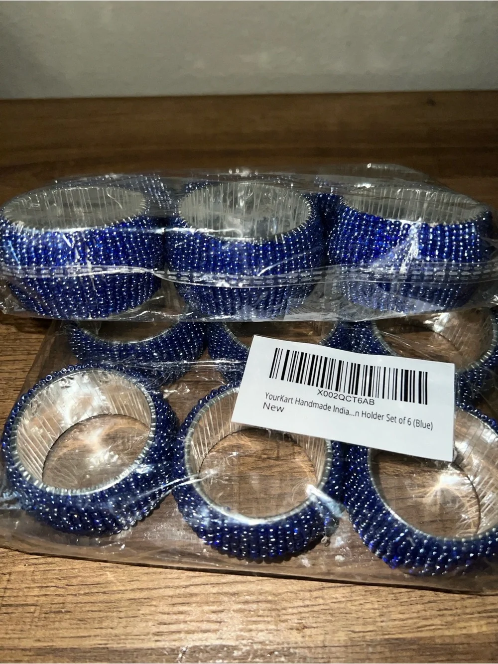 YourKraft Handmade Blue Beaded Napkin Ring Set of 12